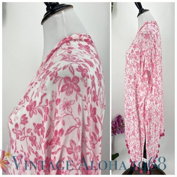 Nordstroms Swim Cover-up Summer Open Front Poncho Pink White Floral - Picture 4 of 6